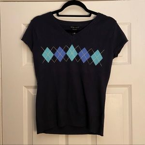 New York & Company Short Sleeve Sweater w/ Argyle